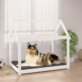 Cama para perros madera maciza de pino blanco 101x70x90 cm