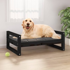 Cama para perros madera maciza de pino negro 75,5x55,5x28 cm