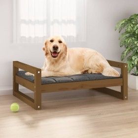 Cama para perros madera maciza pino marrón miel 75,5x55,5x28 cm