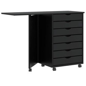 Mueble con ruedas y escritorio MOSS madera maciza pino negro