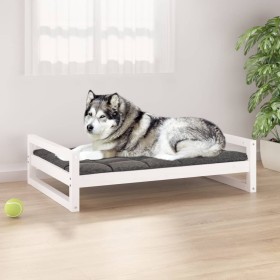Cama para perros madera maciza de pino blanco 105,5x75,5x28 cm