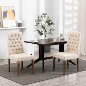 Sillas de comedor 2 unidades tela con apariencia de lino beige Sillas de comedor 2 unidades tela con apariencia de lino beige