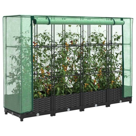 Jardinera elevada con cubierta de invernadero aspecto ratán 160x40x123 cm en Maceteros y jardineras | Comprar online en Foro24