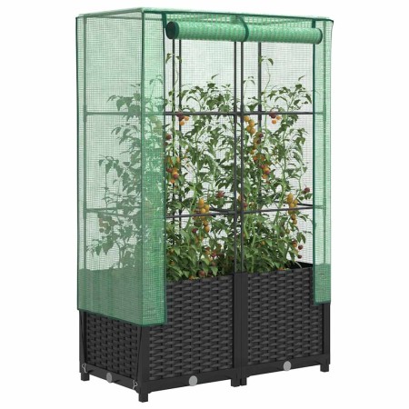 Arriate con cubierta invernadero aspecto ratán 80x40x138 cm en Maceteros y jardineras | Comprar online en Foro24