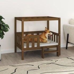 Cama para perros madera maciza pino marrón miel 95,5x73,5x90 cm