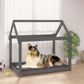 Cama para perros madera maciza de pino gris 101x70x90 cm