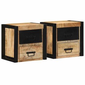 Mesitas de noche 2 uds 40x35x40 cm madera maciza rugosa mango Mesitas de noche 2 uds 40x35x40 cm madera maciza rugosa mango
