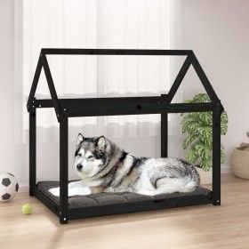 Cama para perros madera maciza de pino negro 111x80x100 cm