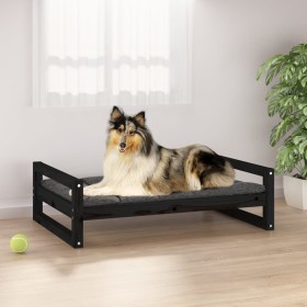Cama para perros madera maciza de pino negro 95,5x65,5x28 cm