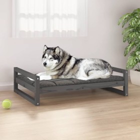 Cama para perros madera maciza de pino gris 105,5x75,5x28 cm