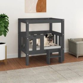 Cama para perros madera maciza de pino gris 65,5x43x70 cm