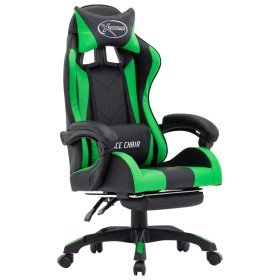 Silla gaming con reposapiés cuero sintético verde y negro Silla gaming con reposapiés cuero sintético verde y negro