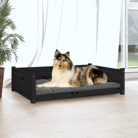 Cama para perros madera maciza de pino negro 95,5x65,5x28 cm