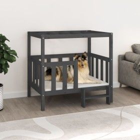 Cama para perros madera maciza de pino gris 105,5x83,5x100 cm