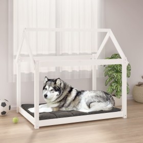 Cama para perros madera maciza de pino blanco 111x80x100 cm