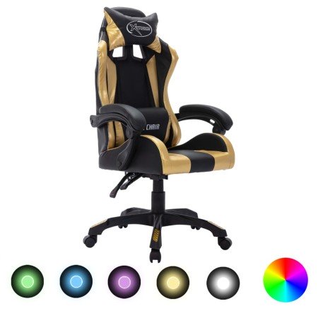 Silla gaming con luces LED RGB cuero sintético dorado y negro en Sillas de oficina | Comprar online en Foro24