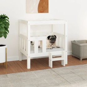 Cama para perros madera maciza de pino blanco 65,5x43x70 cm