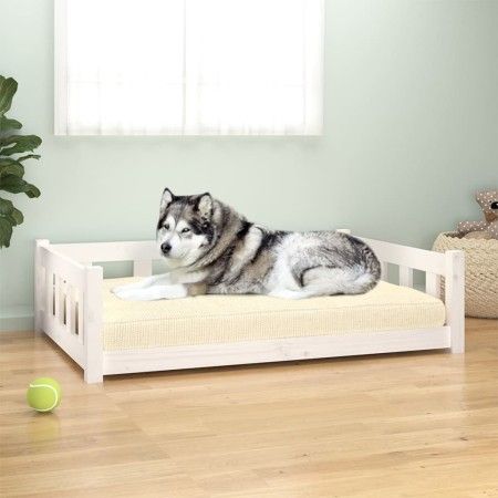 Hundebett aus massivem weißem Kiefernholz, 105,5 x 75,5 x 28 cm von vidaXL, Betten für Hunde - Ref: Foro24-833258, Preis: 75,...