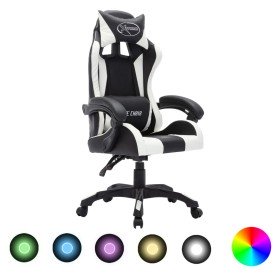 Silla gaming con luces LED RGB cuero sintético blanco y negro Silla gaming con luces LED RGB cuero sintético blanco y negro