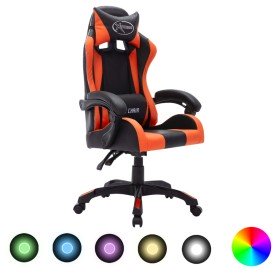 Silla gaming con luces LED RGB cuero sintético naranja y negro Silla gaming con luces LED RGB cuero sintético naranja y negro
