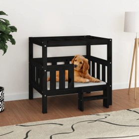 Cama para perros madera maciza de pino negro 75,5x63,5x70 cm