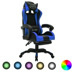 Silla gaming con luces LED RGB cuero sintético azul y negro Silla gaming con luces LED RGB cuero sintético azul y negro