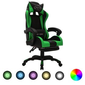 Silla gaming con luces LED RGB cuero sintético verde y negro Silla gaming con luces LED RGB cuero sintético verde y negro