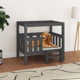 Cama para perros madera maciza de pino gris 75,5x63,5x70 cm