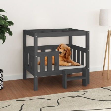 Hundebett aus massivem, grauem Kiefernholz, 75,5 x 63,5 x 70 cm von vidaXL, Betten für Hunde - Ref: Foro24-822379, Preis: 78,...