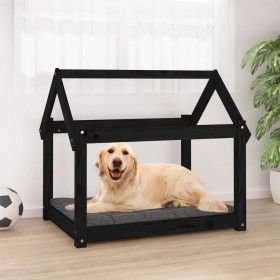 Cama para perros madera maciza de pino negro 81x60x70 cm