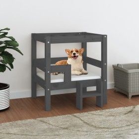 Cama para perros madera maciza de pino gris 55,5x53,5x60 cm