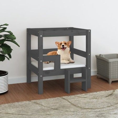 Hundebett aus massivem, grauem Kiefernholz, 55,5 x 53,5 x 60 cm von vidaXL, Betten für Hunde - Ref: Foro24-822369, Preis: 55,...