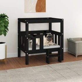 Cama para perros madera maciza de pino negro 65,5x43x70 cm