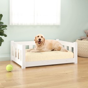 Cama para perros madera maciza de pino blanca 75,5x55,5x28 cm