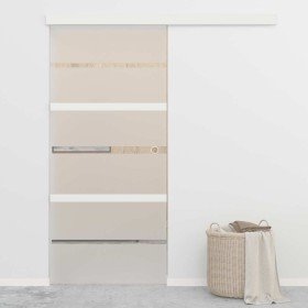 Puerta corredera vidrio ESG y aluminio plateado 90x205 cm