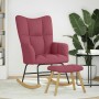 Sillón mecedora con taburete tela rojo tinto