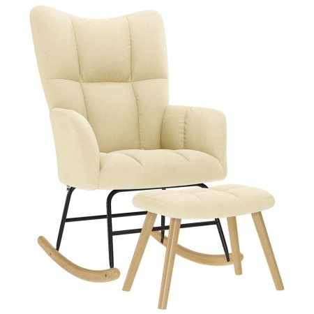 Sillón mecedora con taburete tela color crema en Mecedoras | Comprar online en Foro24