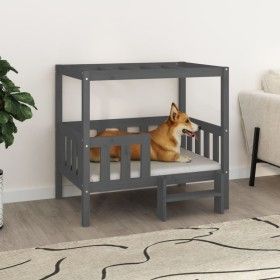 Cama para perros madera maciza de pino gris 95,5x73,5x90 cm