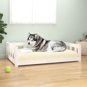 Cama para perros madera maciza de pino blanco 105,5x75,5x28 cm