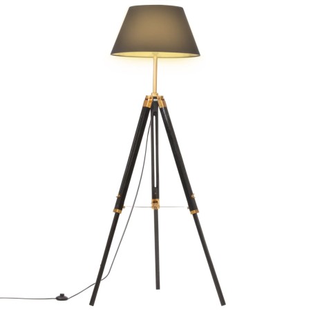 Lámpara de trípode madera maciza de teca negro y dorado 141 cm