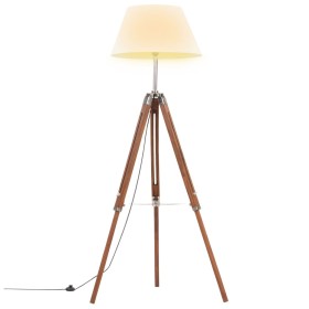 Lámpara de trípode madera maciza de teca marrón y blanco 141 cm