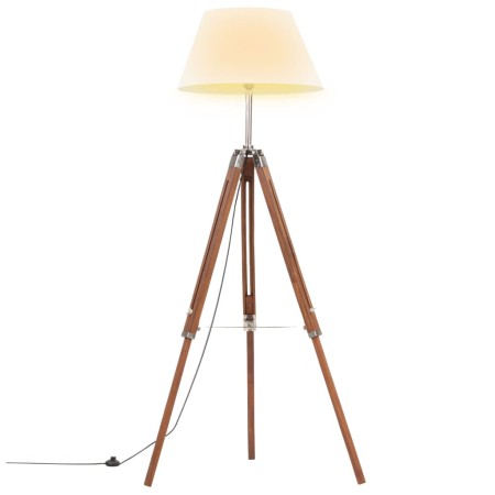 Lámpara de trípode madera maciza de teca marrón y blanco 141 cm