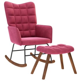 Mecedora con taburete de terciopelo rojo vino Mecedora con taburete de terciopelo rojo vino