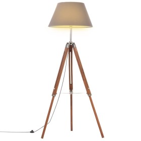 Lámpara de trípode madera maciza de teca marrón y gris 141 cm