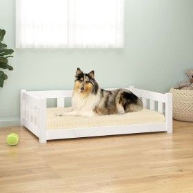 Cama para perros madera maciza de pino blanco 95,5x65,5x28 cm