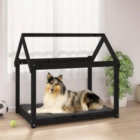 Cama para perros madera maciza de pino negro 101x70x90 cm