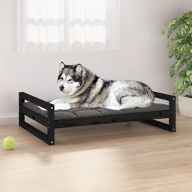 Cama para perros madera maciza de pino negro 105,5x75,5x28 cm