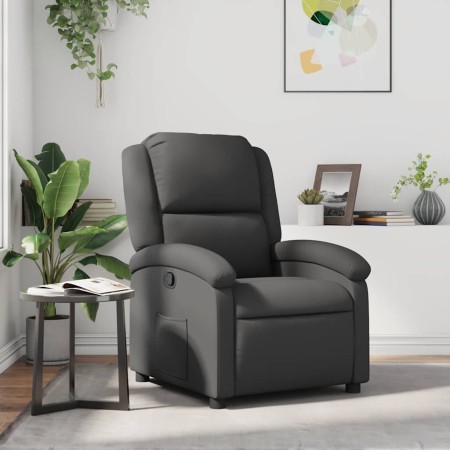 Sillón reclinable de cuero auténtico gris