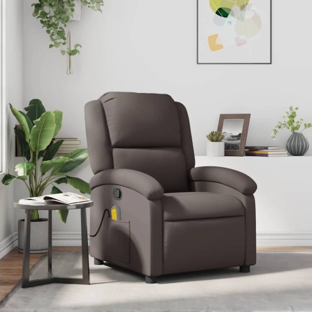 Sillón de masaje eléctrico cuero auténtico marrón oscuro