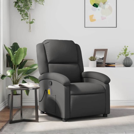 Sillón reclinable de masaje cuero auténtico gris